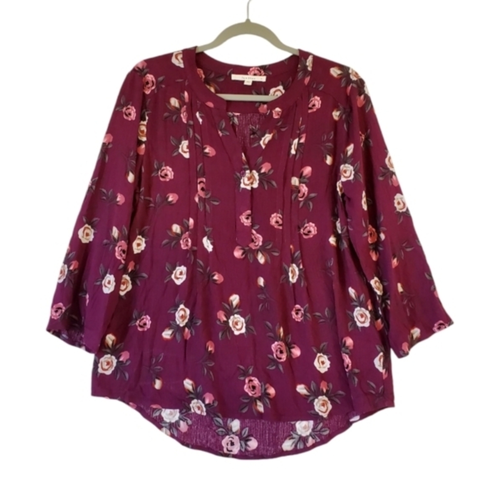 Fun 2 Fun Purple Floral Pullover Blouse Top Size Small Women NWOT